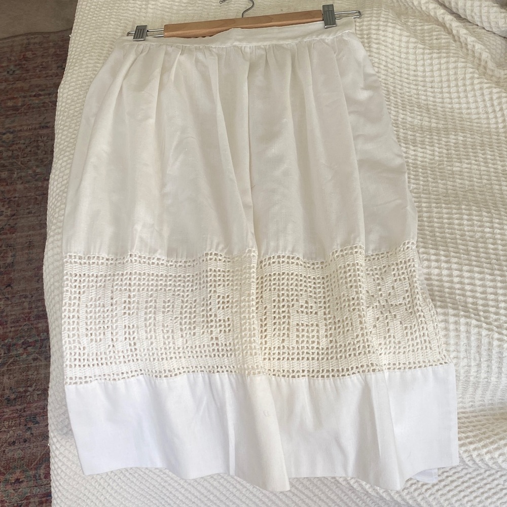 Vintage White Christmas apron with handywork crochet
